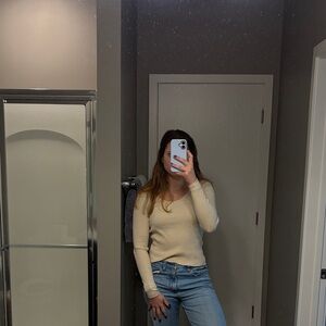 Universal Thread Beige Ribbed Long Sleeve Top